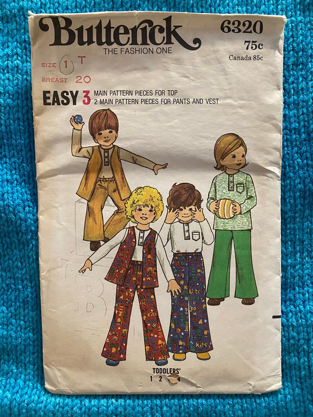 Butterick Sewing pattern 6320 toddlers top bell bottoms vest sz 1T
